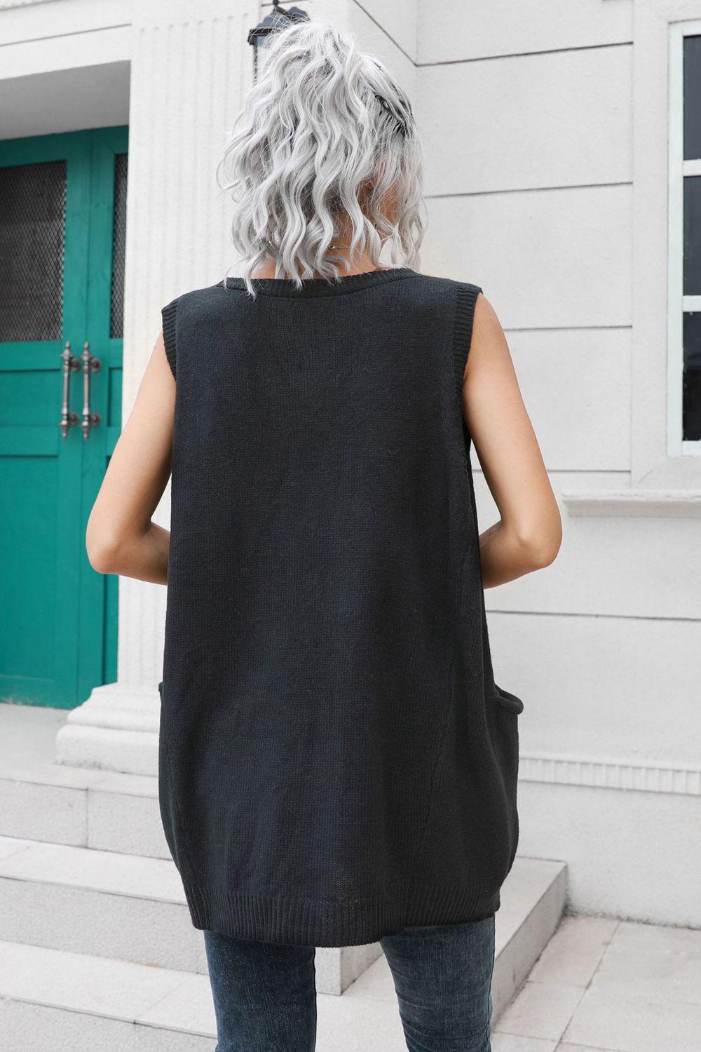 V-Neck Sleeveless Sweater Vest with Pocket BLUE ZONE PLANET