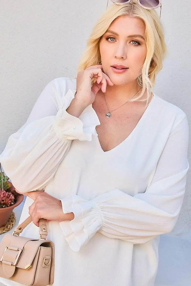 V Neck Tier Ruffle Sleeve Top Blue Zone Planet