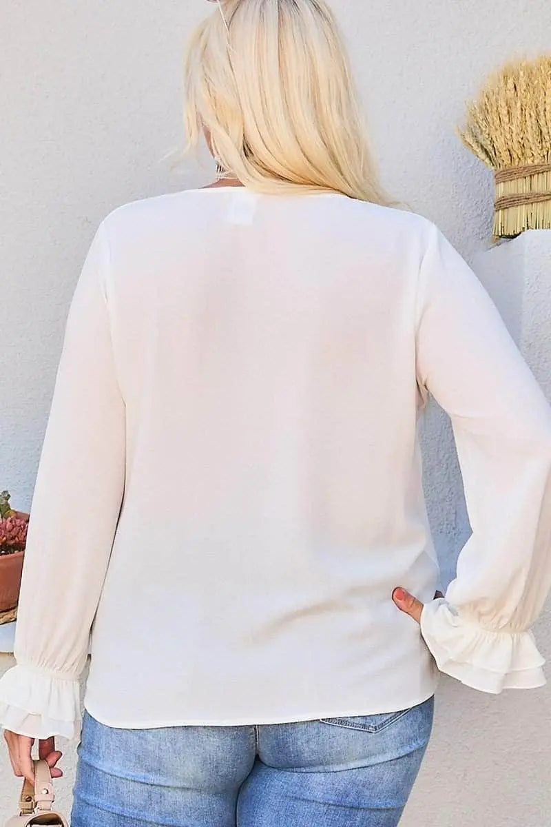 V Neck Tier Ruffle Sleeve Top Blue Zone Planet