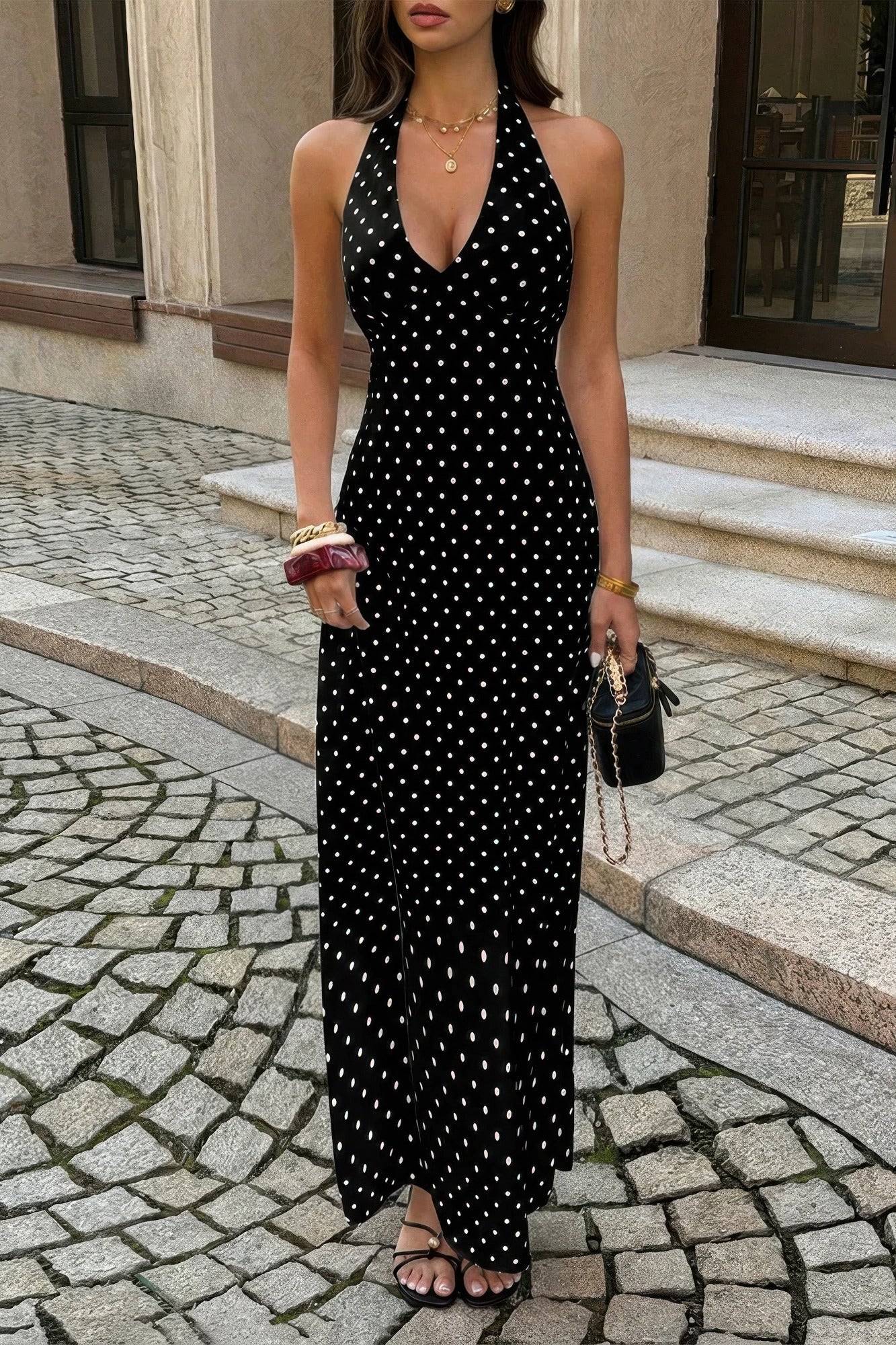 blue polka dot bodycon dress Polkadot Halter Sleeveless Long – Zone Planet Size:M(Fit for EU 38-40, US 8-10, UK 12-14, AU 10-12, NZ 12-14) its that little detail 08.04.2024 Rafferiza Women's Elegant Light
