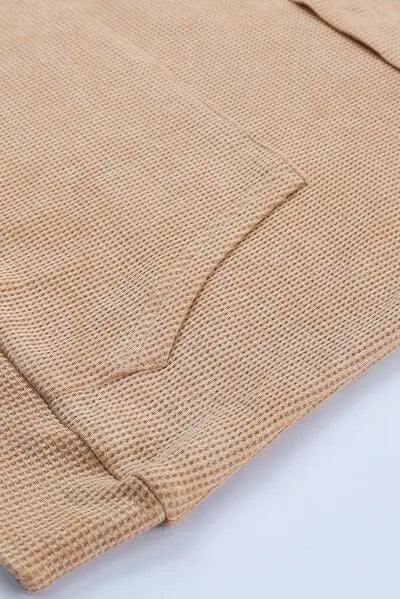 Waffle-Knit Drawstring Kangaroo Pocket Hoodie BLUE ZONE PLANET