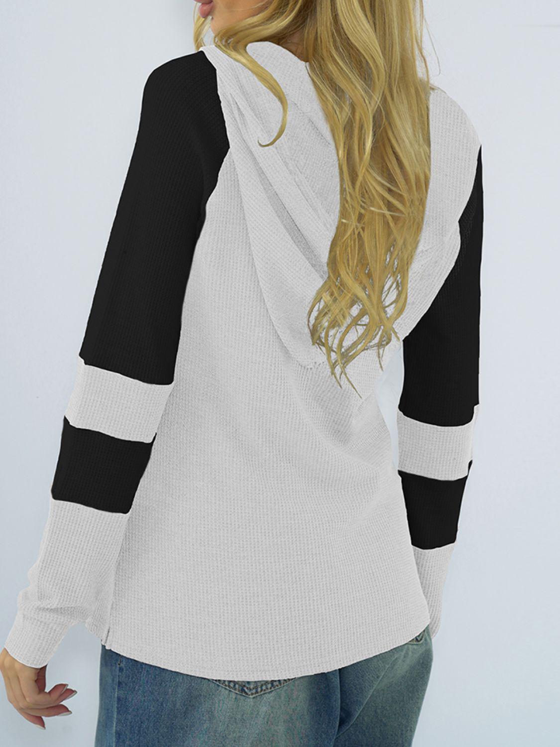 Waffle-knit Raglan Sleeve Zipper Front Hoody BLUE ZONE PLANET
