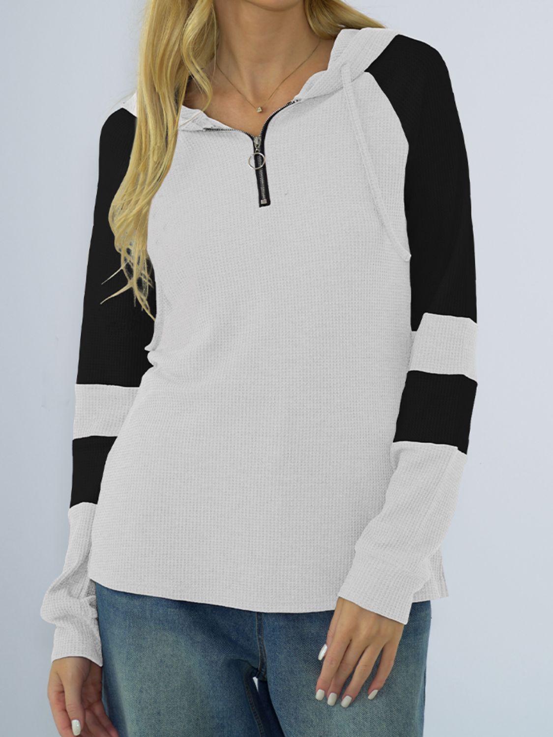 Waffle-knit Raglan Sleeve Zipper Front Hoody BLUE ZONE PLANET
