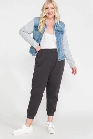 Waistband Solid Jogger Pants Blue Zone Planet