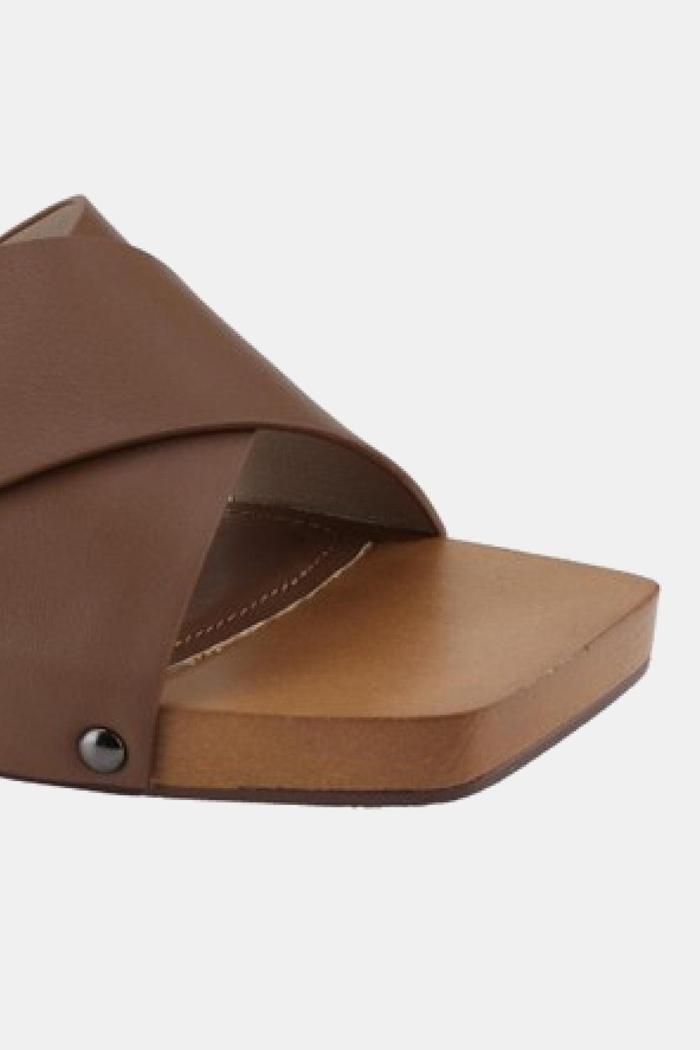 Weeboo Step Into Summer Criss Cross Wooden Clog Mule in Brown BLUE ZONE PLANET