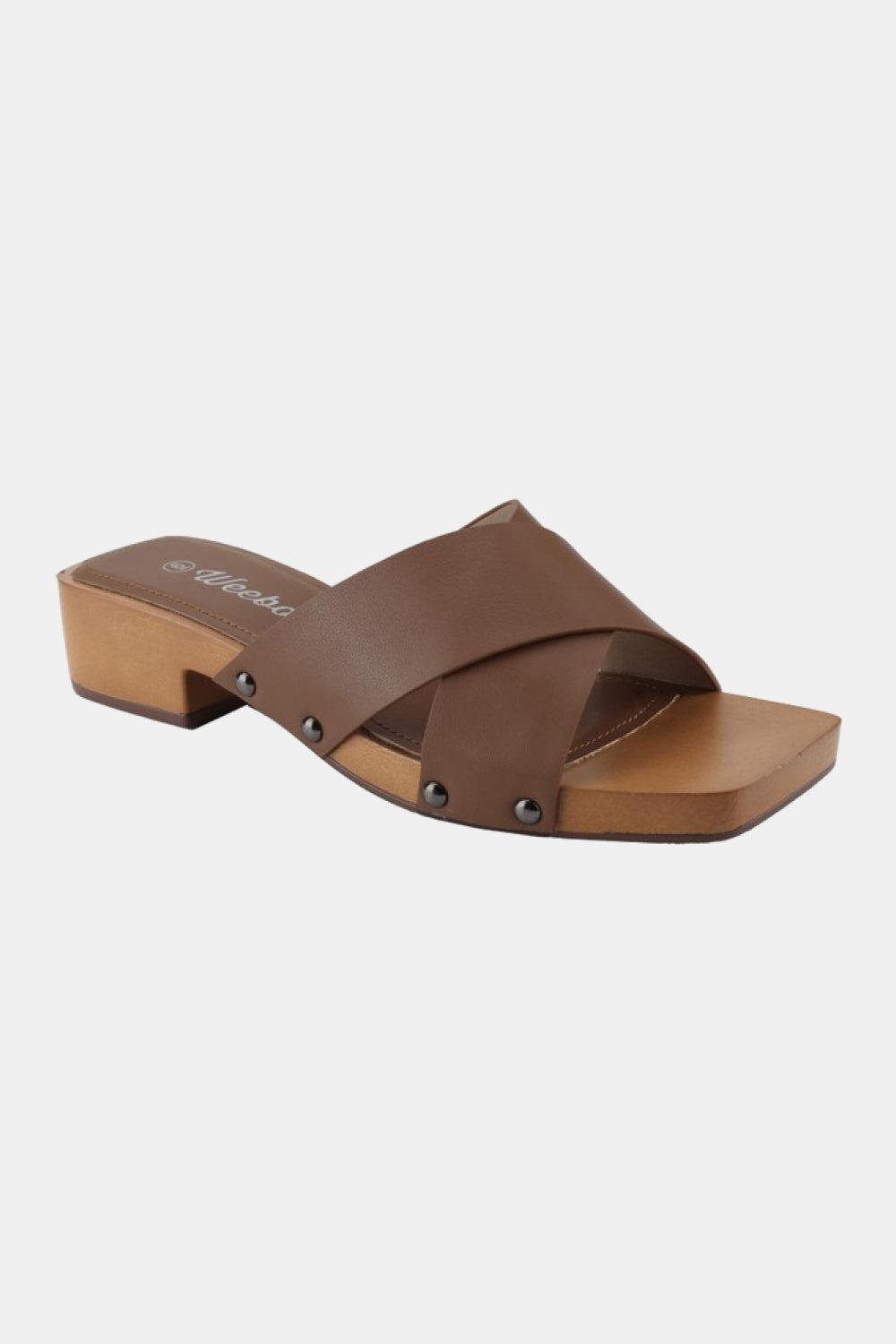 Weeboo Step Into Summer Criss Cross Wooden Clog Mule in Brown BLUE ZONE PLANET