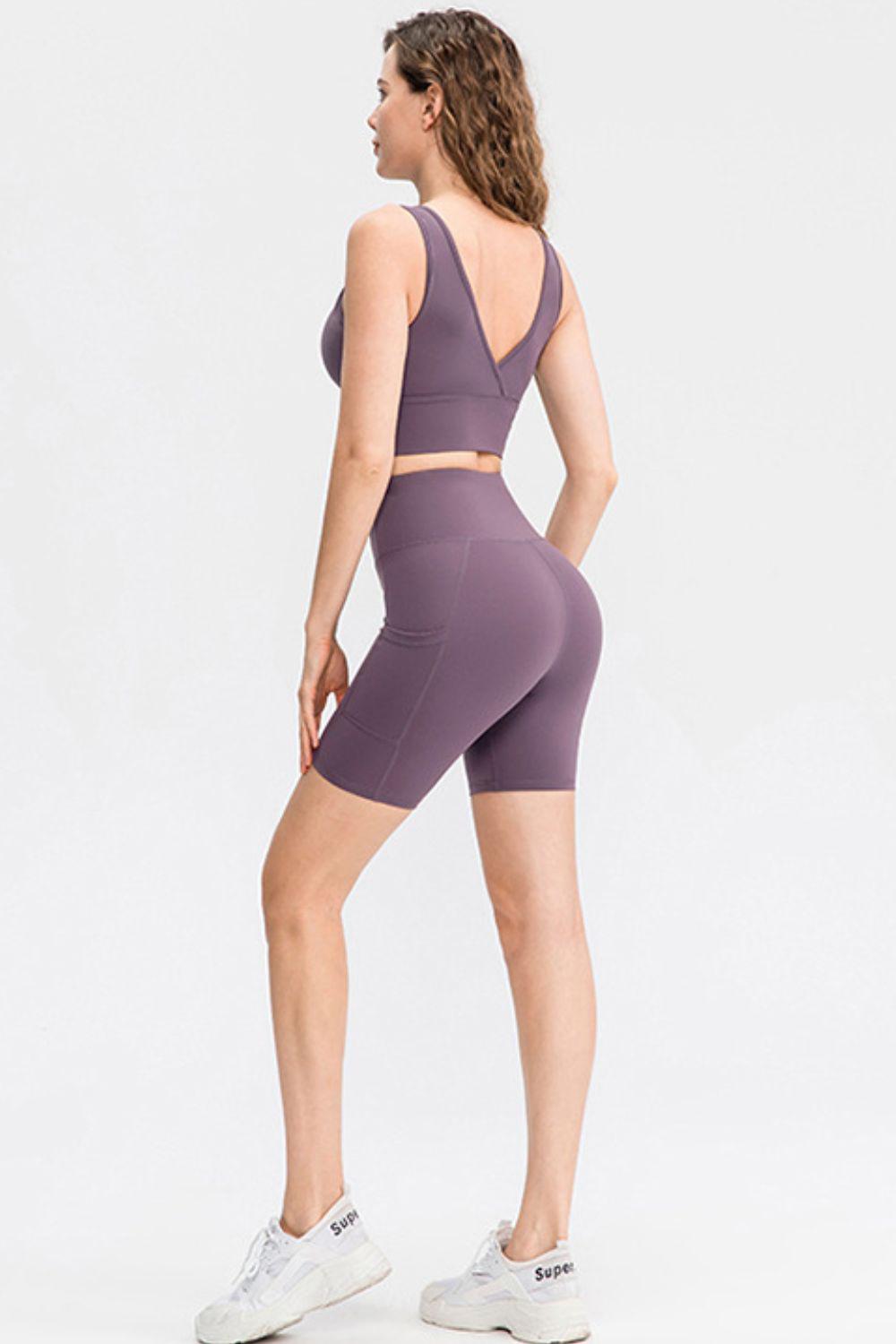 Wide Waistband Sports Shorts with Pockets BLUE ZONE PLANET