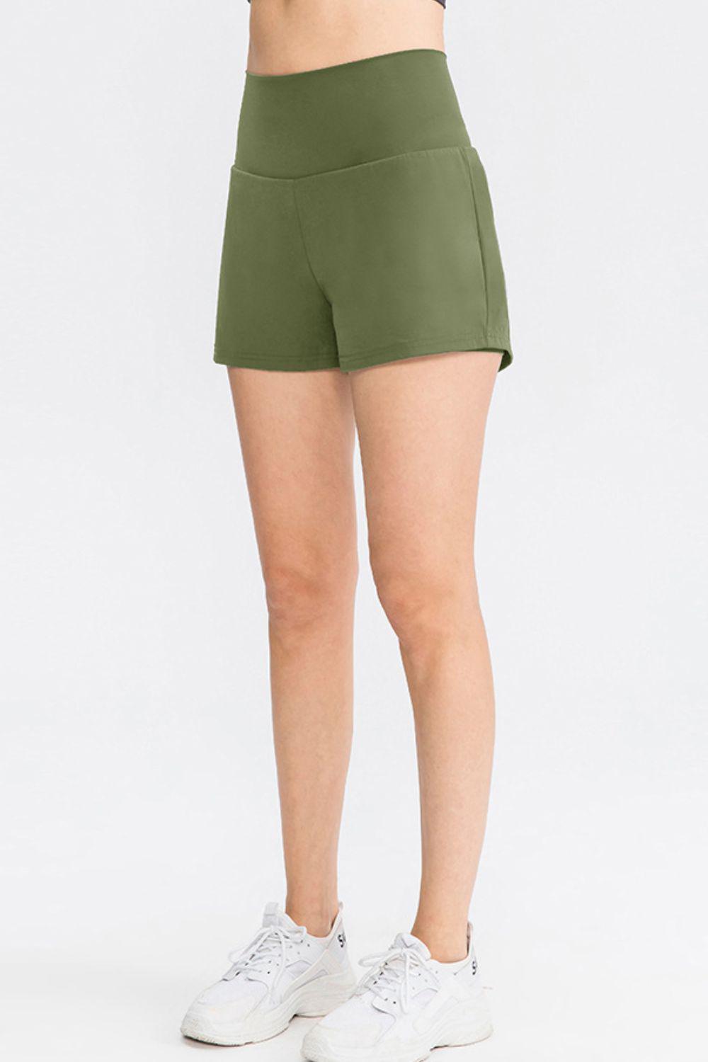 Wide Waistband Sports Shorts with Pockets BLUE ZONE PLANET