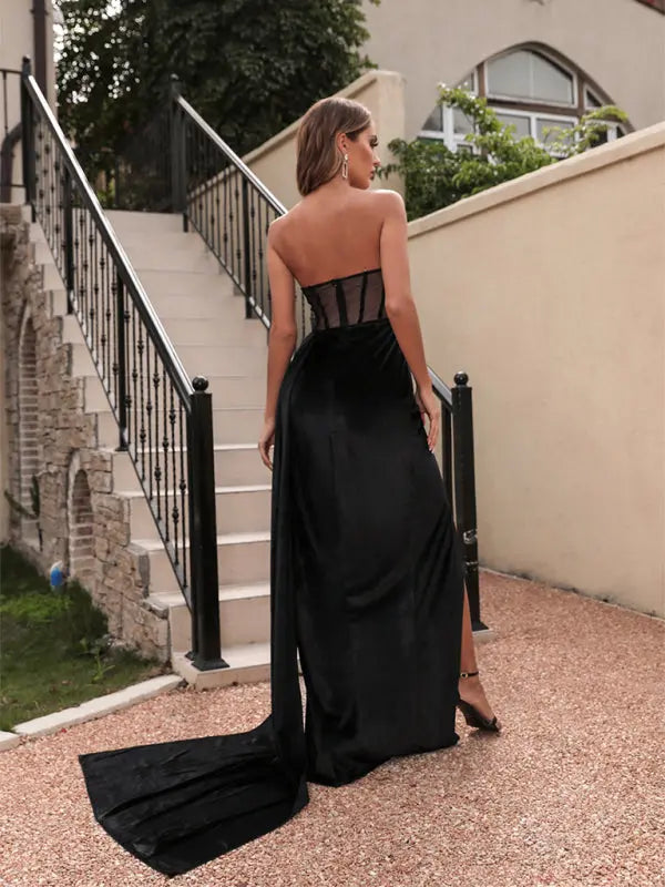 Woman'S Spring And Summer New Korean Velvet Tube Top Hollow Sexy Dress kakaclo
