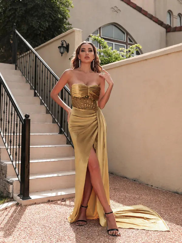 Woman'S Spring And Summer New Korean Velvet Tube Top Hollow Sexy Dress kakaclo