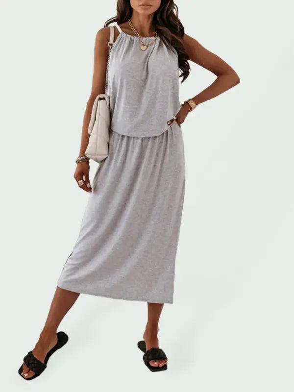 Women's Casual Fashion Halter Neck Midi Dress BLUE ZONE PLANET