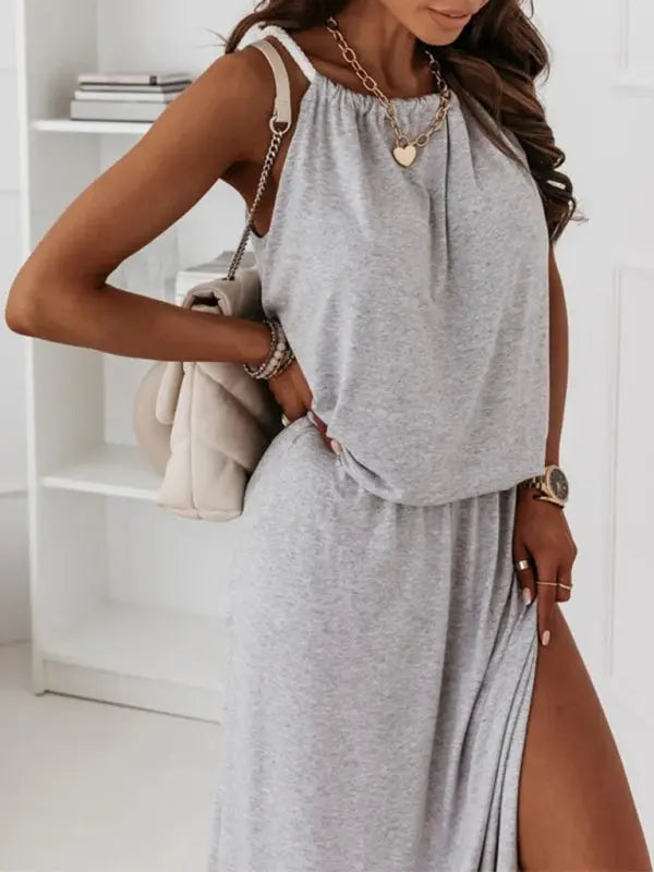 Women's Casual Fashion Halter Neck Midi Dress BLUE ZONE PLANET