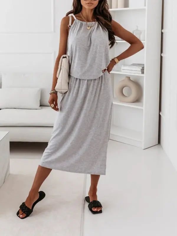 Women's Casual Fashion Halter Neck Midi Dress BLUE ZONE PLANET