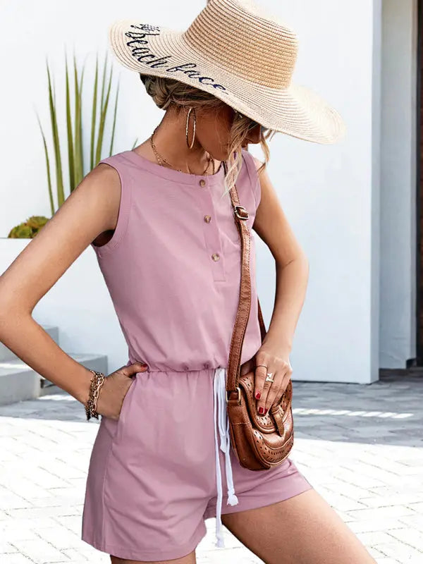 Women's Knitted Sleeveless Button Casual Jumpsuit BLUE ZONE PLANET