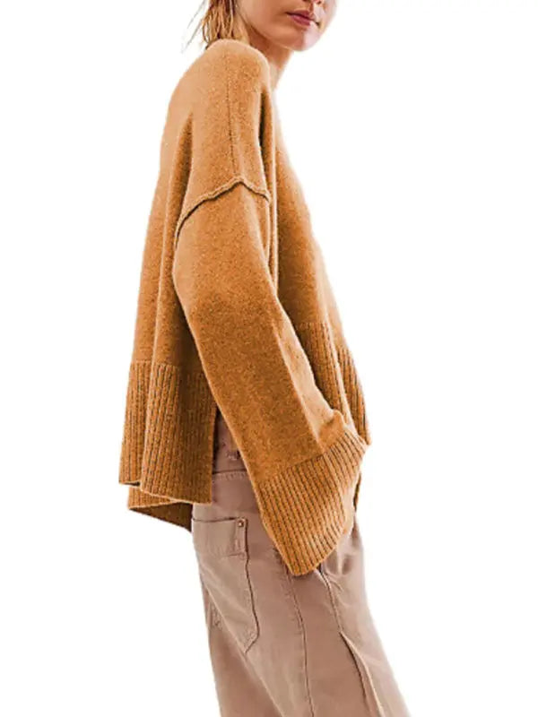 Women's New Solid Color Round Neck Bell Sleeve Pullover Simple Fashion Sweater kakaclo