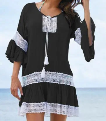 Women's flared sleeve beach dress bikini cover-ups beach vacation sun protection shirt kakaclo