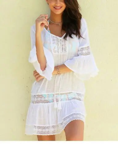 Women's flared sleeve beach dress bikini cover-ups beach vacation sun protection shirt kakaclo