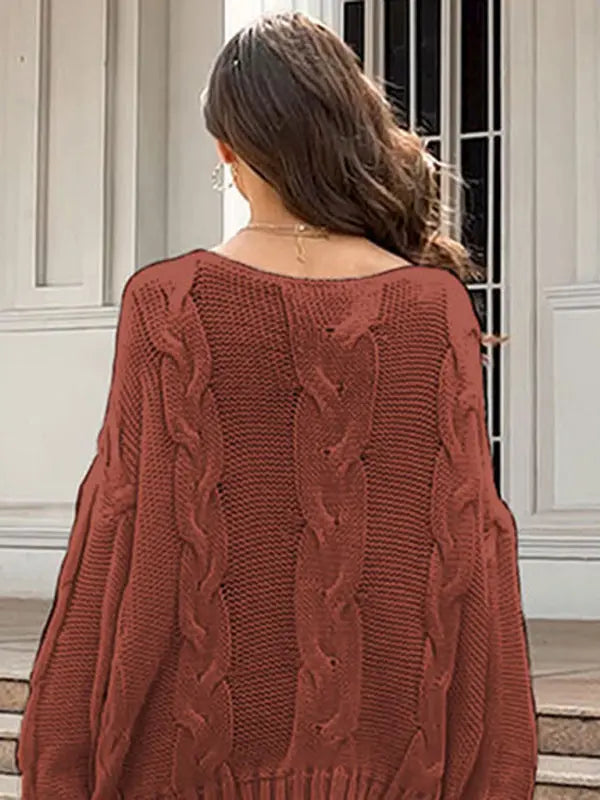 Women's loose knitted sweaters European and American round neck fashionable pullover sweaters kakaclo