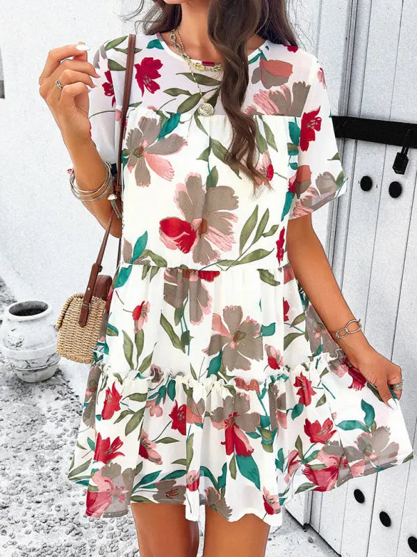 Women's new casual holiday printed short-sleeved dress kakaclo