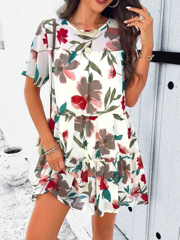 Women's new casual holiday printed short-sleeved dress kakaclo
