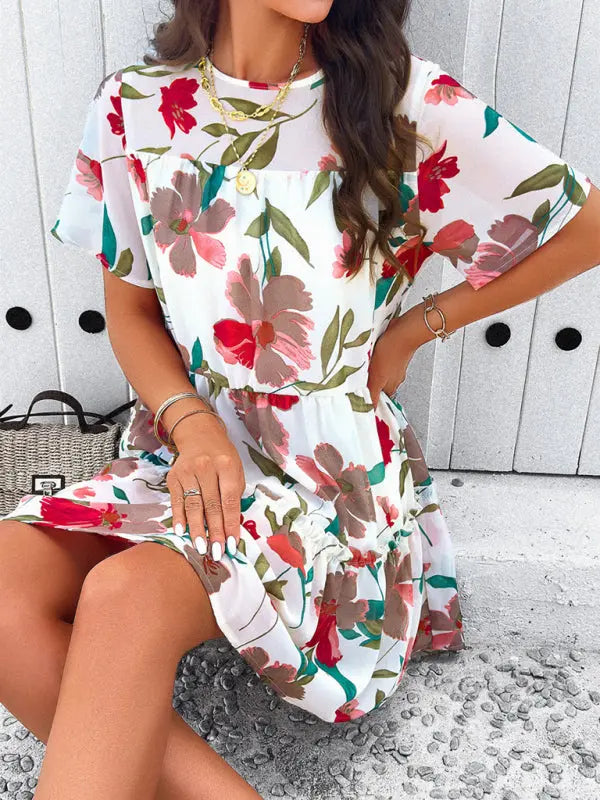 Women's new casual holiday printed short-sleeved dress kakaclo