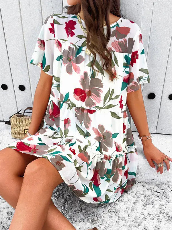 Women's new casual holiday printed short-sleeved dress kakaclo