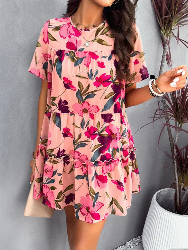 Women's new casual holiday printed short-sleeved dress kakaclo