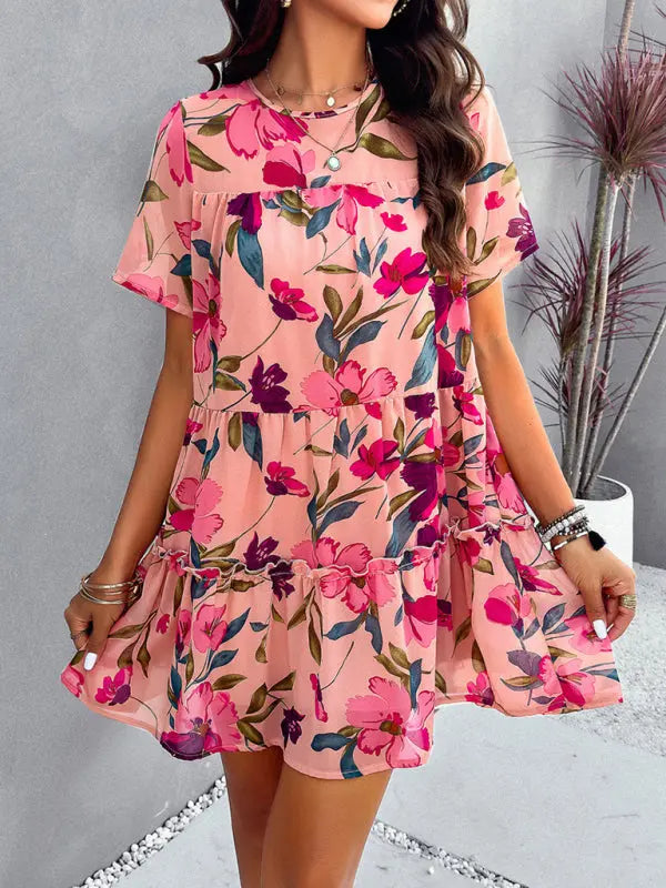 Women's new casual holiday printed short-sleeved dress kakaclo