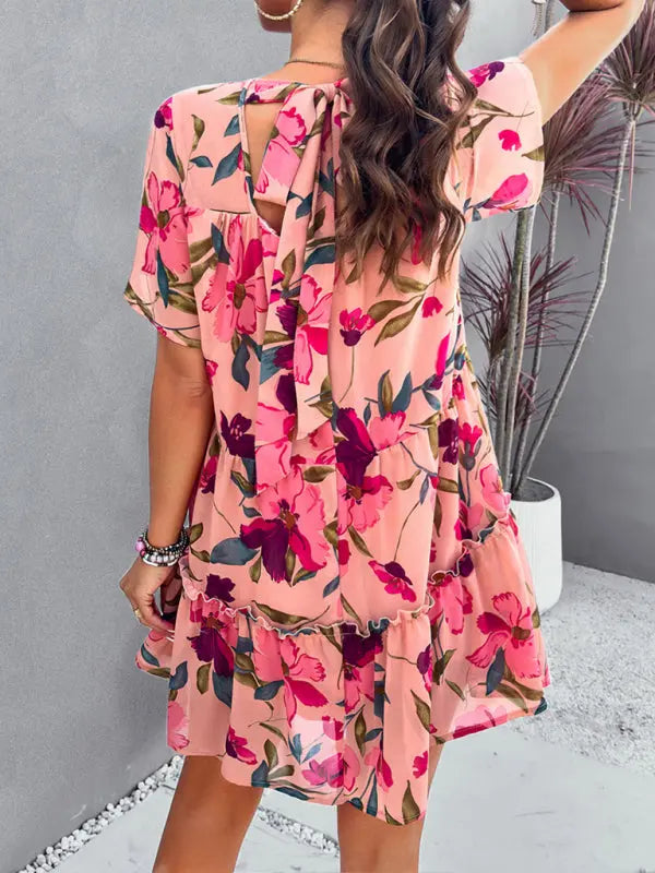 Women's new casual holiday printed short-sleeved dress kakaclo