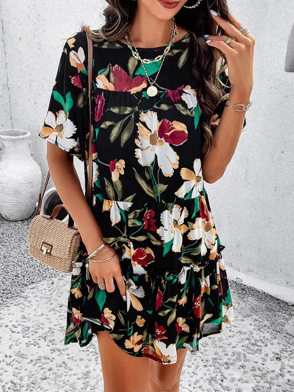 Women's new casual holiday printed short-sleeved dress kakaclo