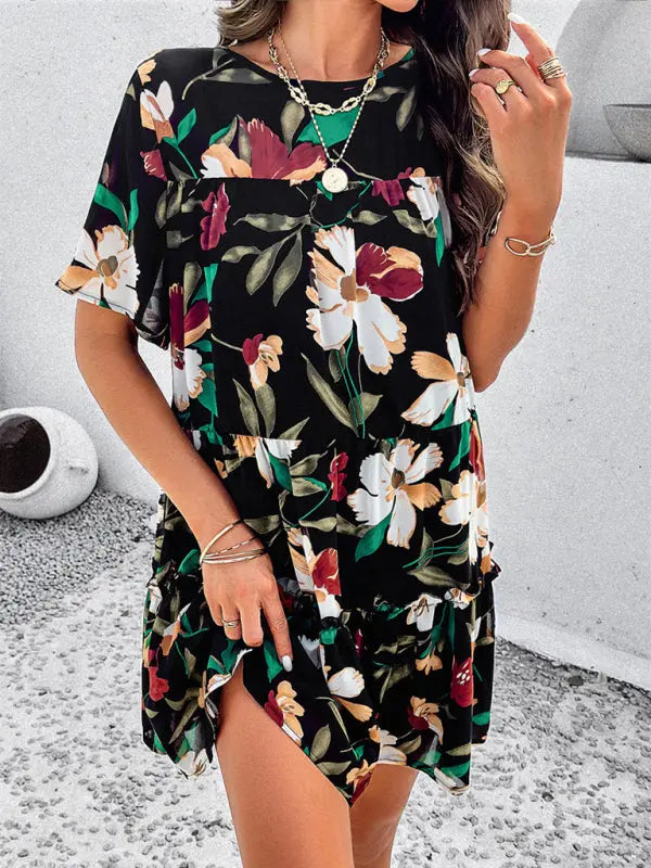 Women's new casual holiday printed short-sleeved dress kakaclo