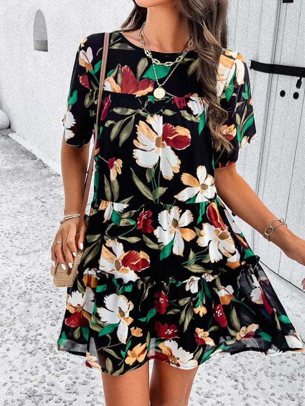 Women's new casual holiday printed short-sleeved dress kakaclo
