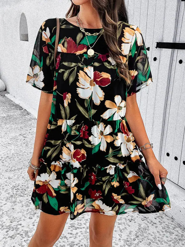 Women's new casual holiday printed short-sleeved dress kakaclo