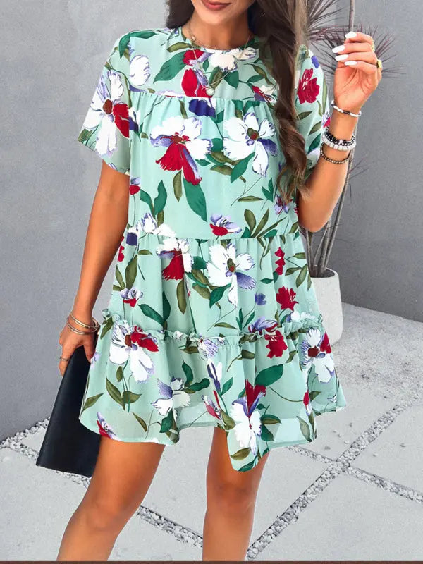 Women's new casual holiday printed short-sleeved dress kakaclo