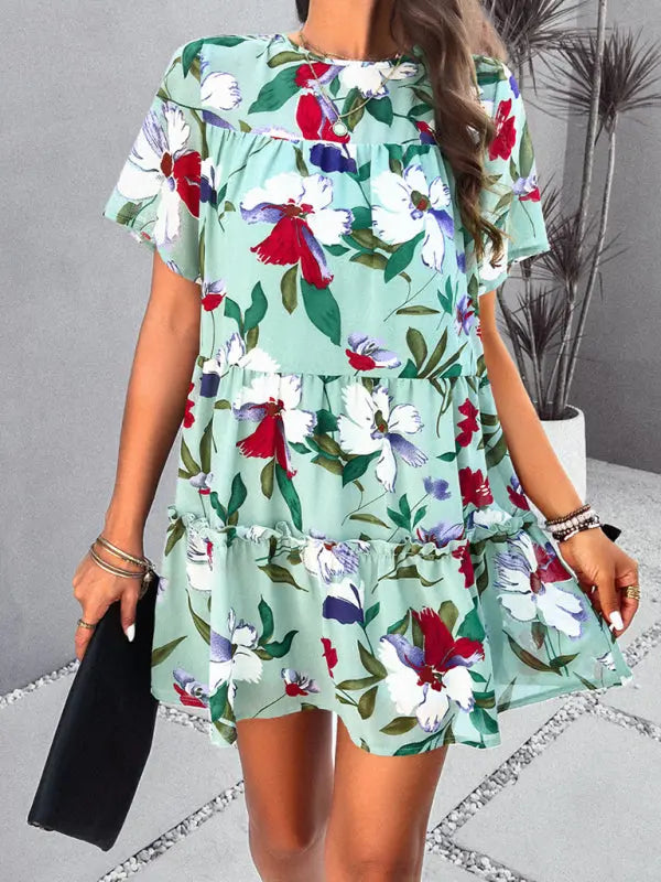 Women's new casual holiday printed short-sleeved dress kakaclo