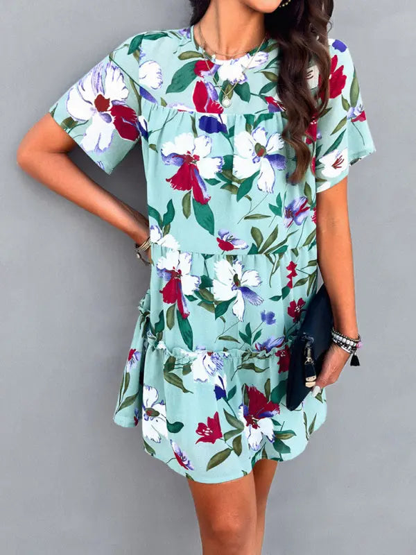 Women's new casual holiday printed short-sleeved dress kakaclo