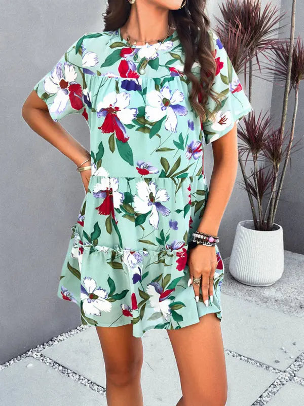 Women's new casual holiday printed short-sleeved dress kakaclo