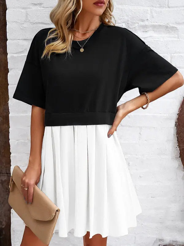 Women's new elegant short-sleeved patchwork dress kakaclo