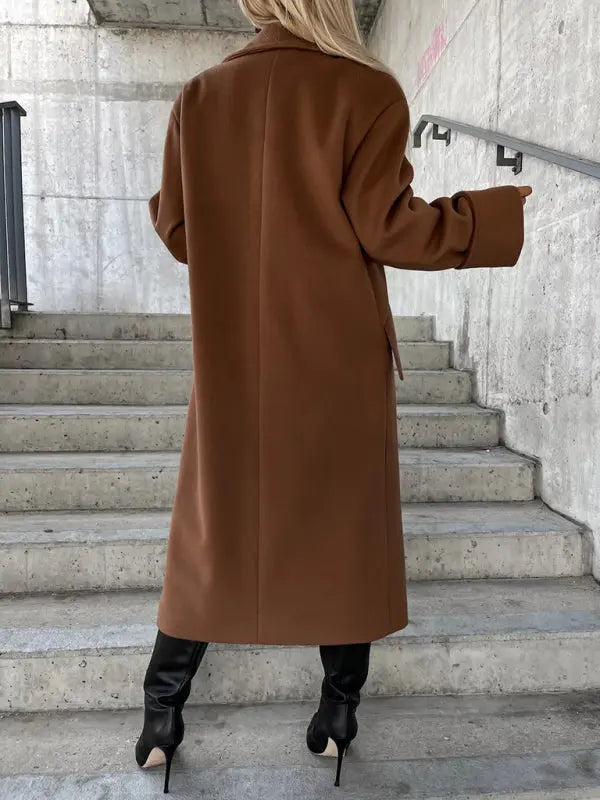 Women's new long-sleeved suit collar double-breasted woolen coat top kakaclo
