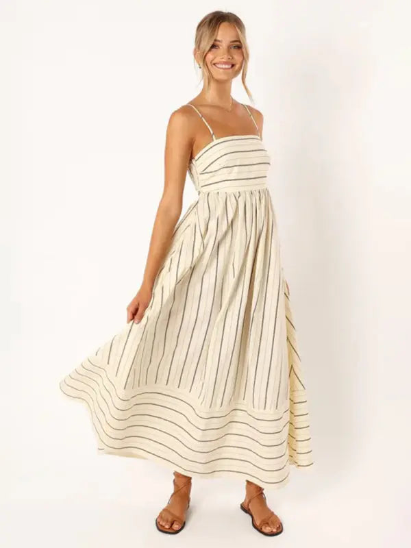 Women's new striped sleeveless strapless backless casual dress kakaclo