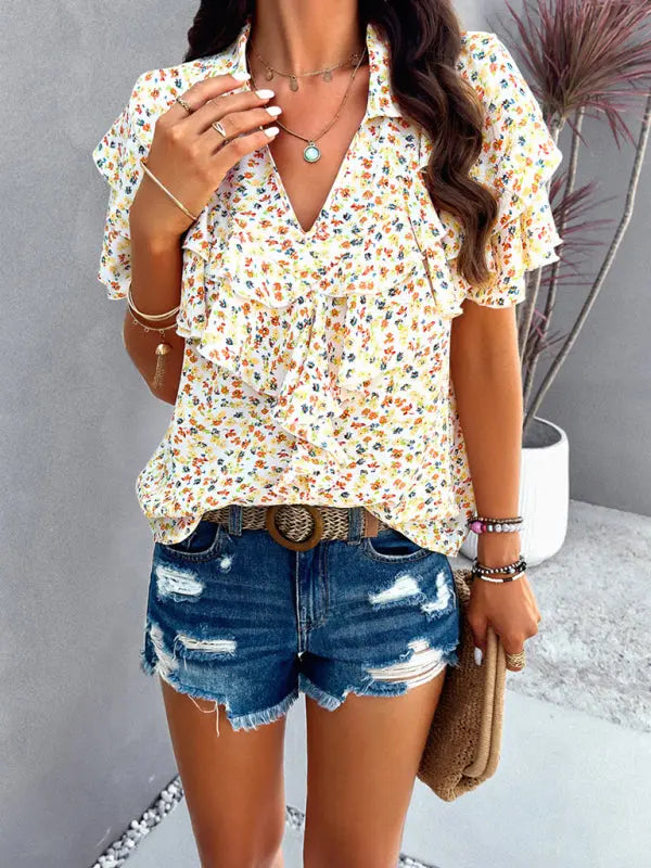 Women's new style elegant printed wood ear top kakaclo