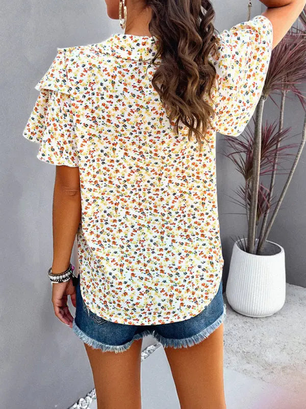 Women's new style elegant printed wood ear top kakaclo