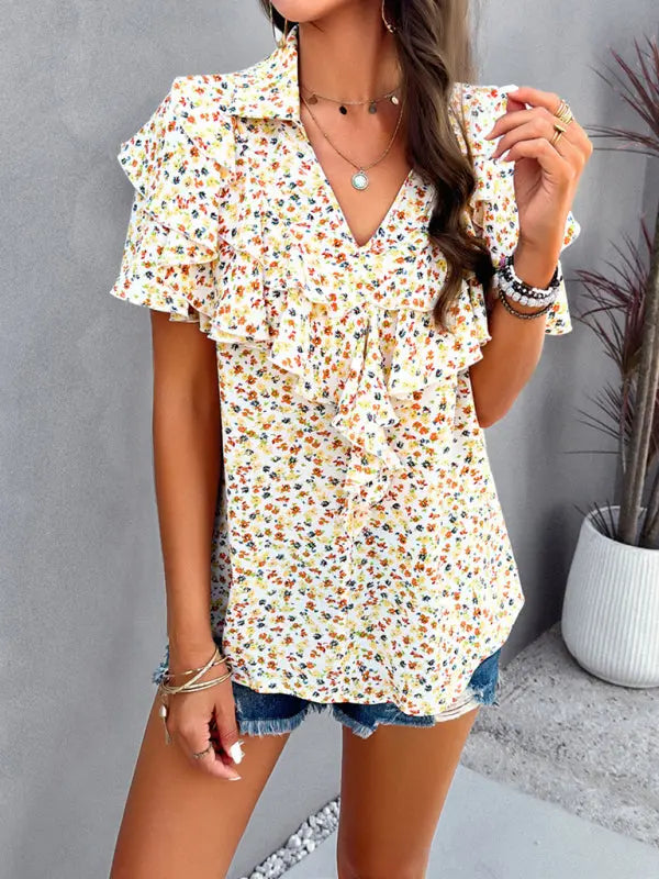 Women's new style elegant printed wood ear top kakaclo