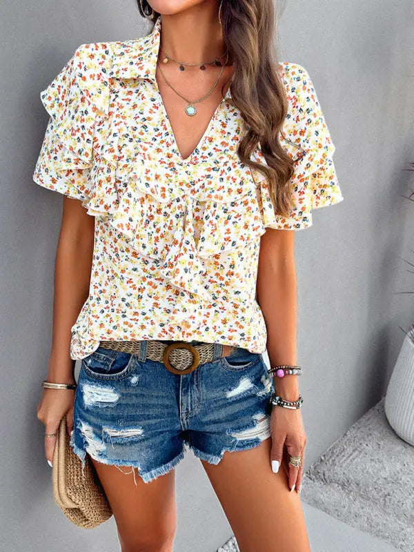 Women's new style elegant printed wood ear top kakaclo