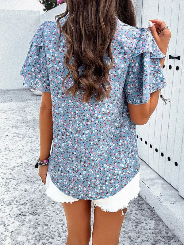 Women's new style elegant printed wood ear top kakaclo