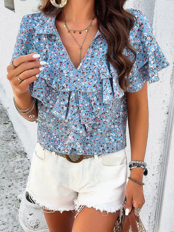 Women's new style elegant printed wood ear top kakaclo