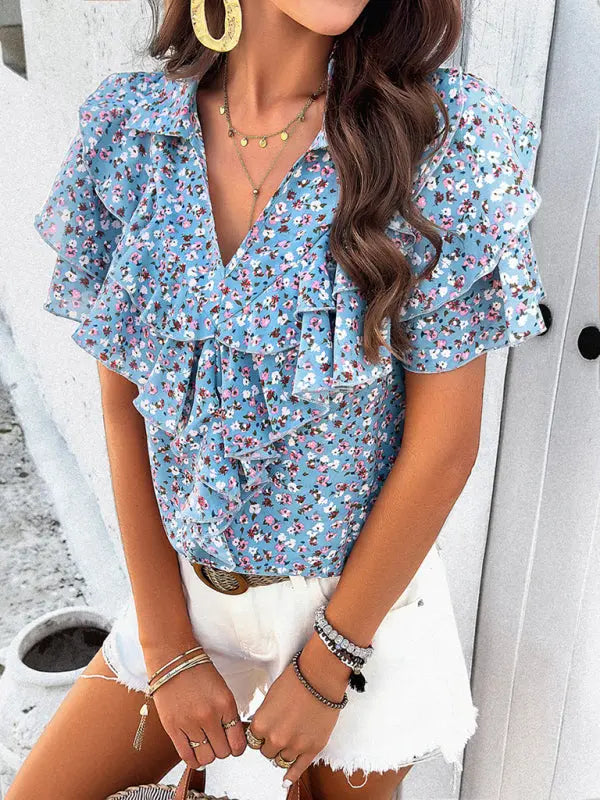 Women's new style elegant printed wood ear top kakaclo