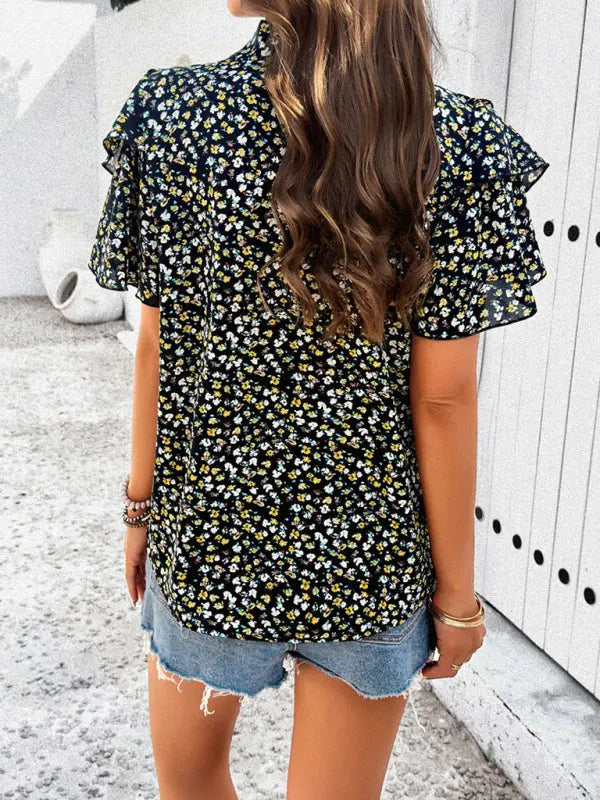 Women's new style elegant printed wood ear top kakaclo