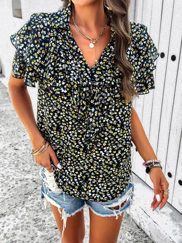 Women's new style elegant printed wood ear top kakaclo