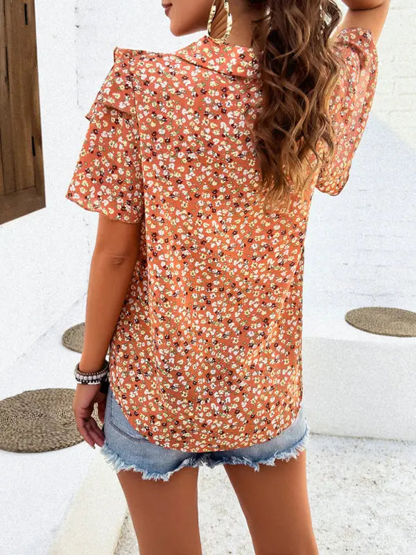 Women's new style elegant printed wood ear top kakaclo